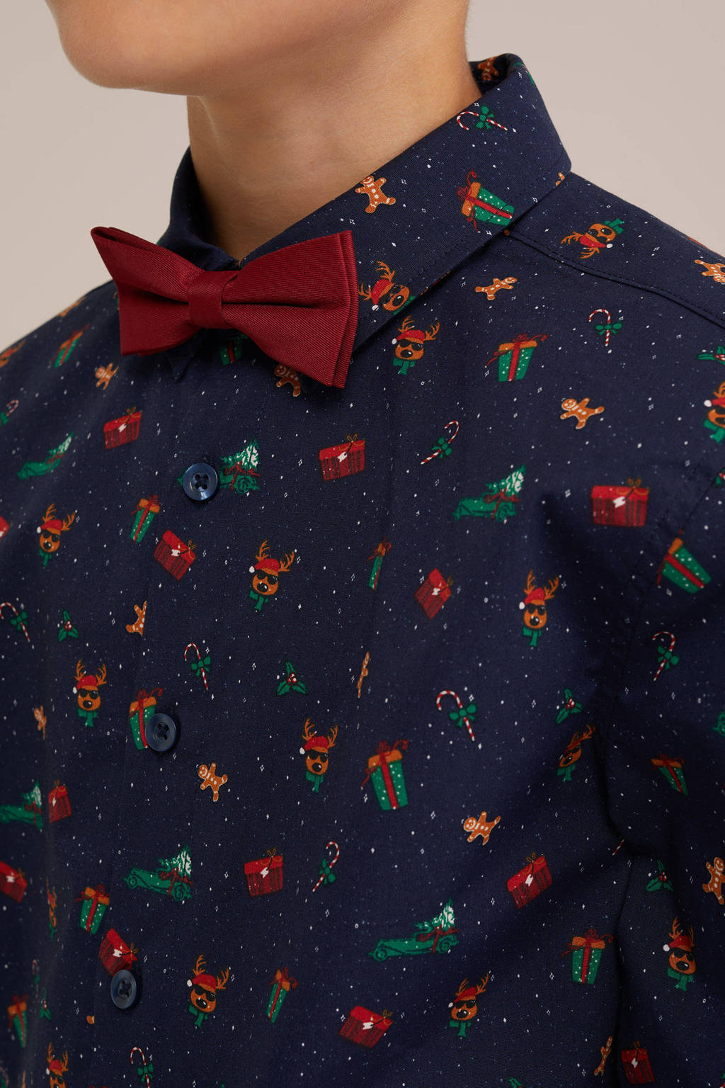 overhemd met vlinderstrik - donkerblauw/donkerrood/multicolor