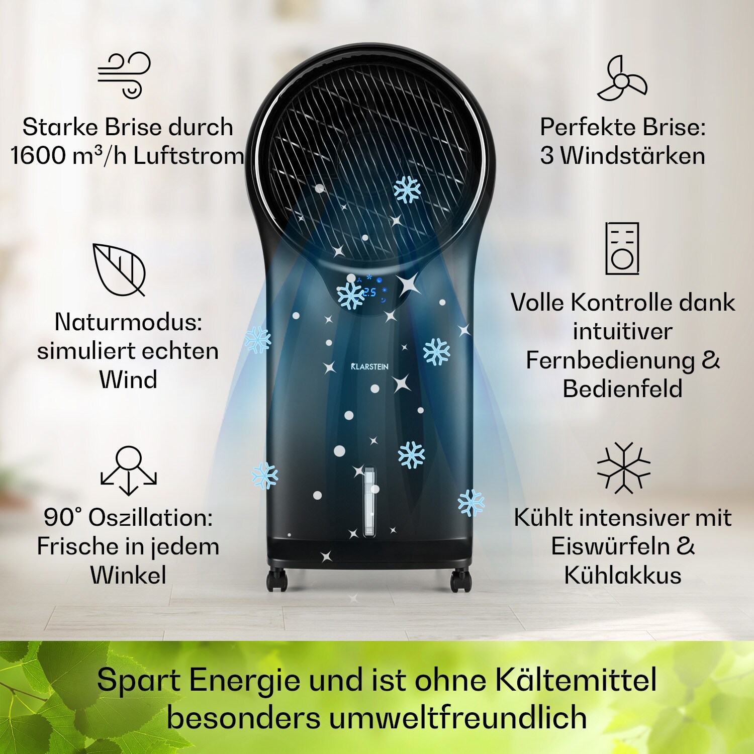 Whirlwind 3-in-1 Luftkühler Ventilator Luftbefeuchter 1600 m³/h Schwarz