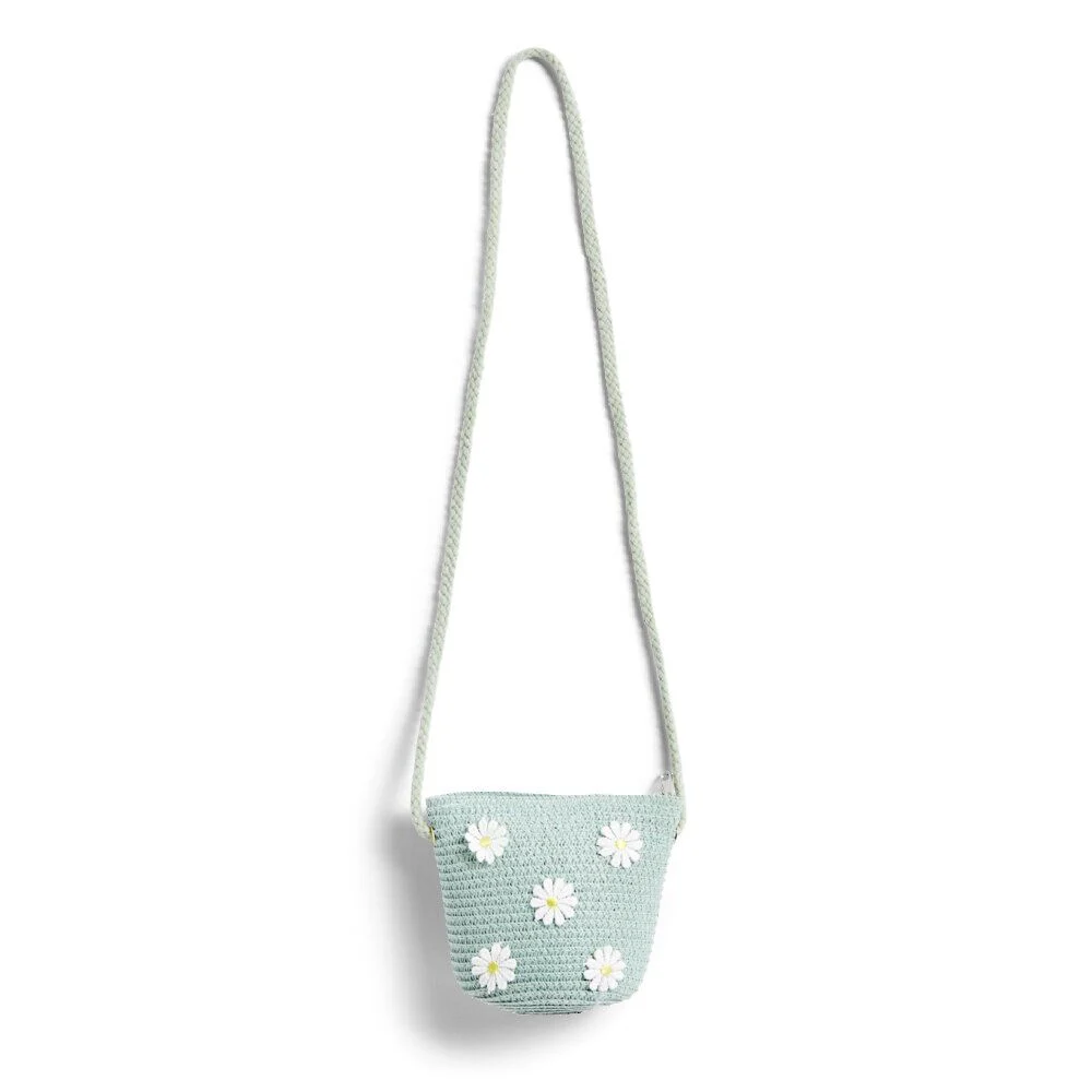 Mini sac tressé avec marguerites 14x5x12cm