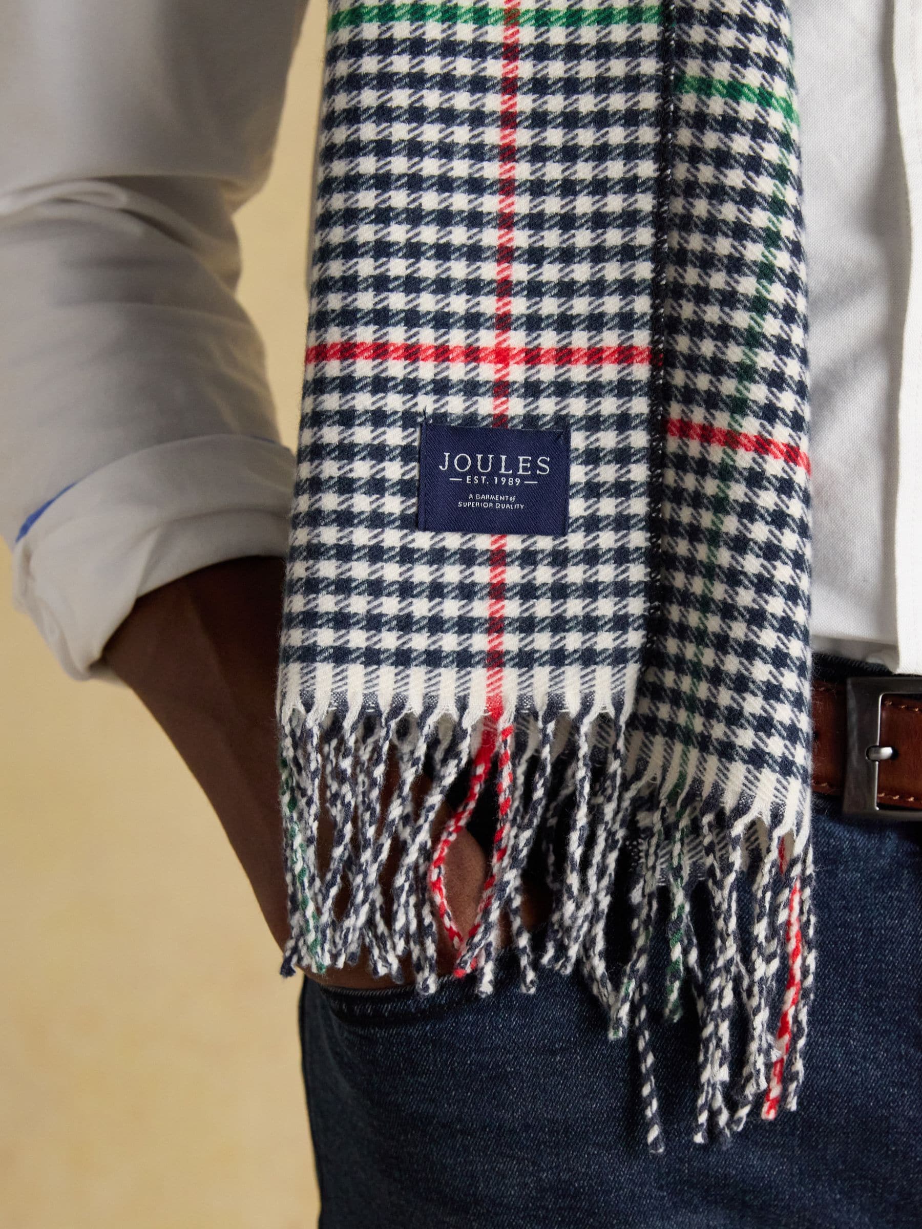 Crème en marineblauw - Joules Langtree Check Scarf
