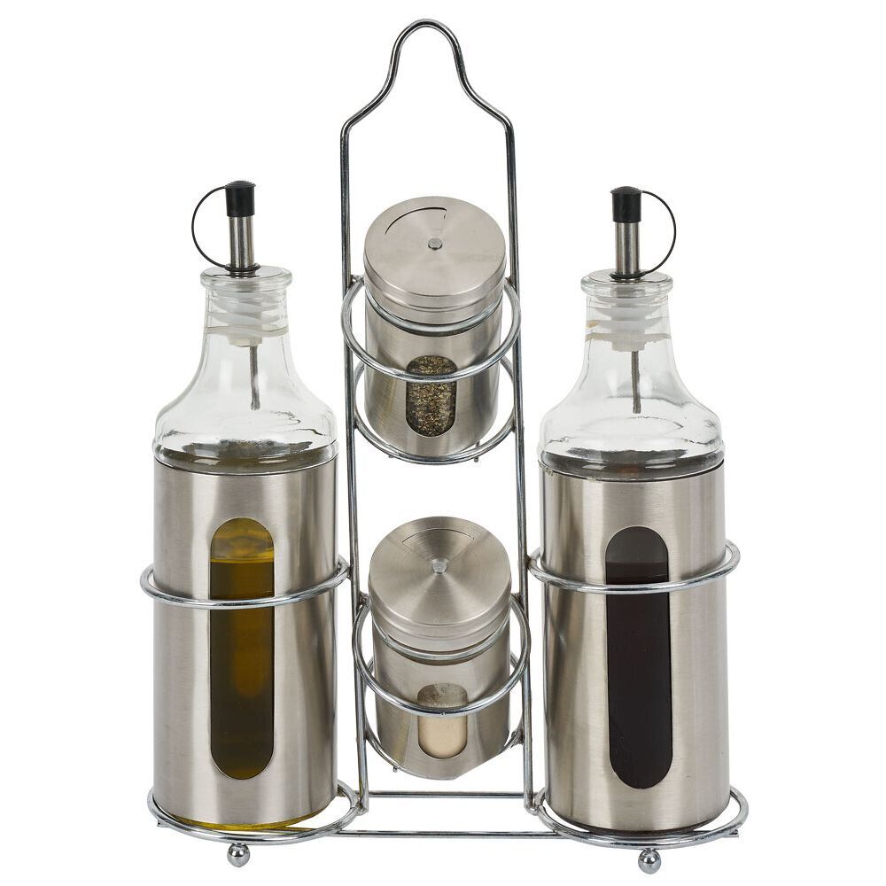 Set assaisonnement 4-en-1 en verre et fer gris
