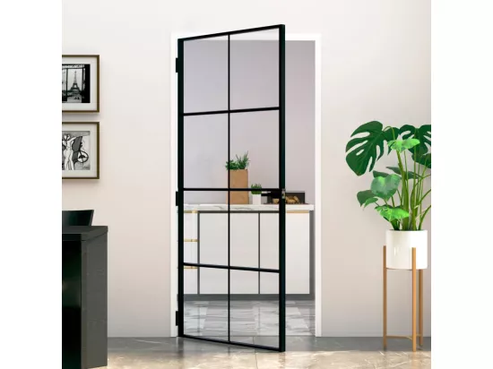 Porte d'intérieur Noir 93x201,5 cm Trempé verre aluminium fin