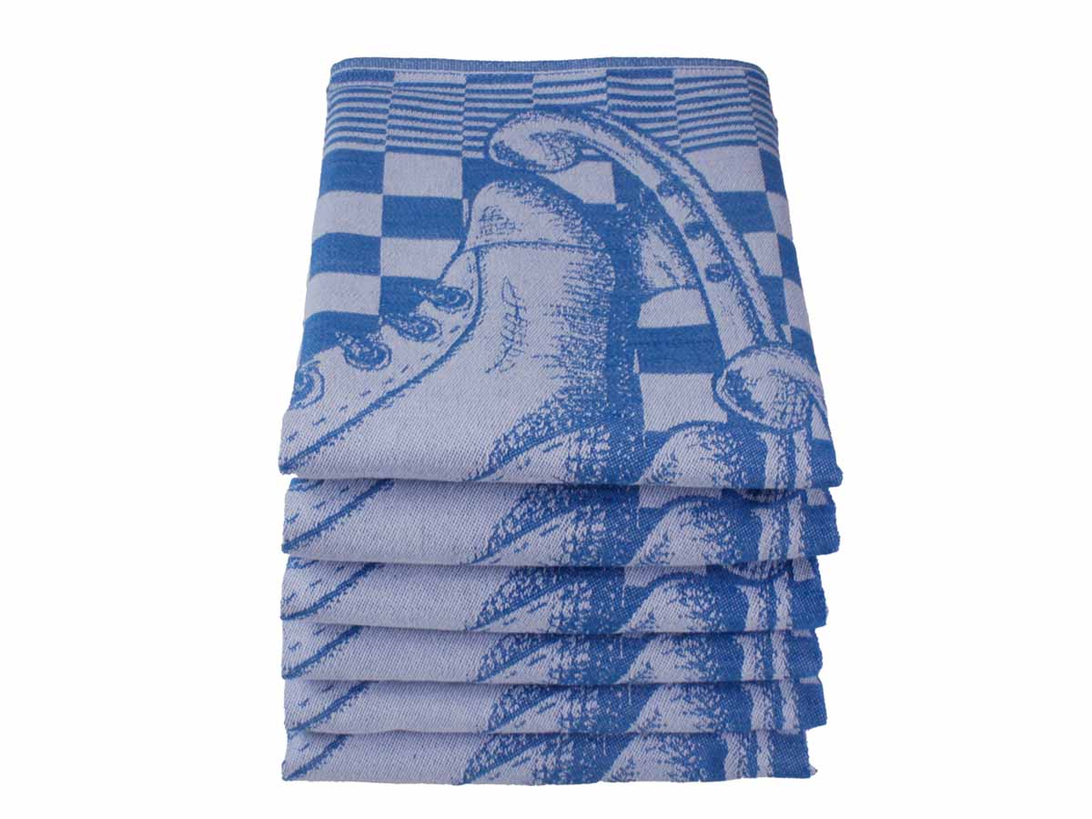 DoubleDry Schaatsen 50 x 70 cm set van 6 theedoeken - blauw
