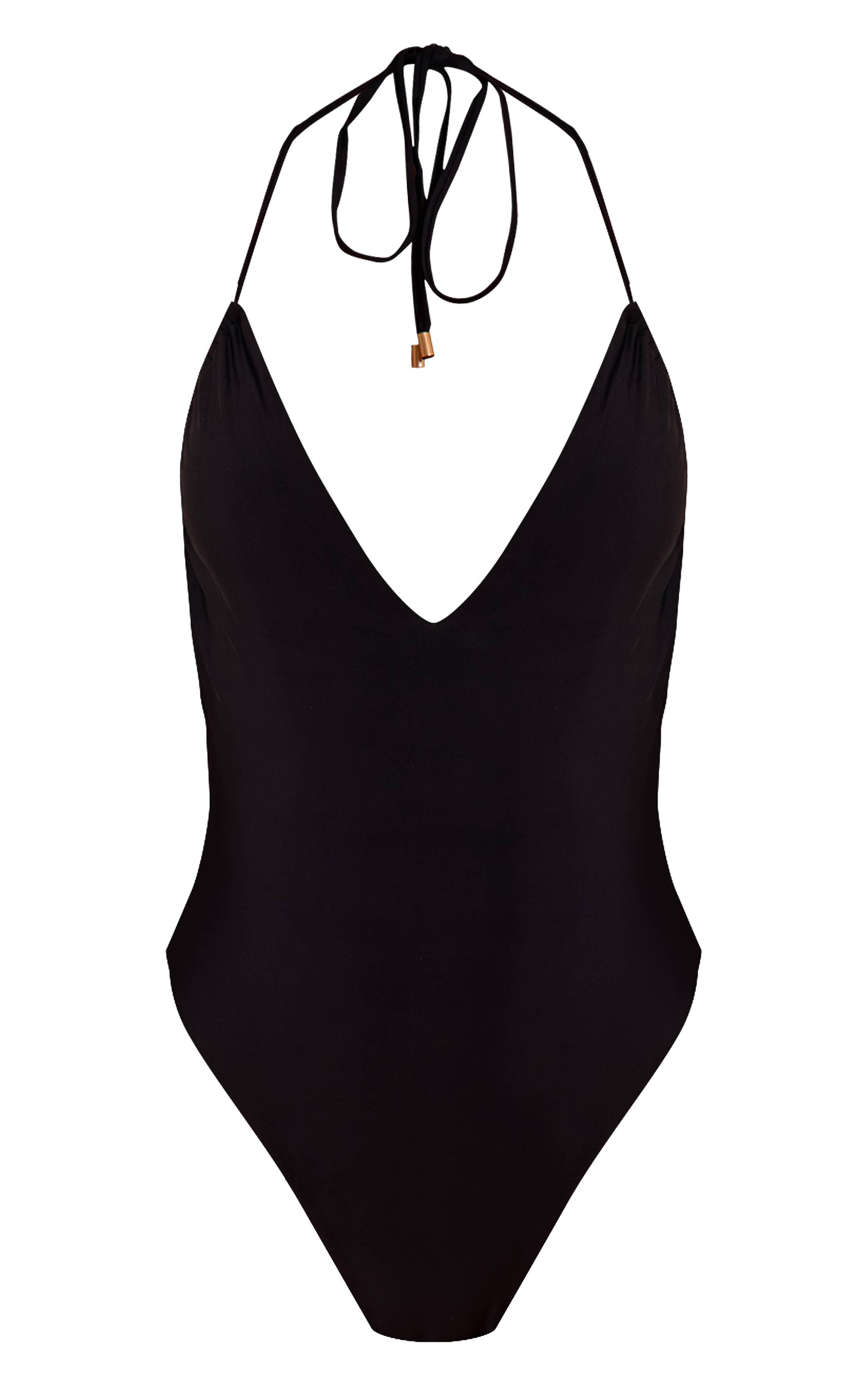 Noir Maillot De Bain Dos-nu À Détails Froncés Et Lien À Nouer