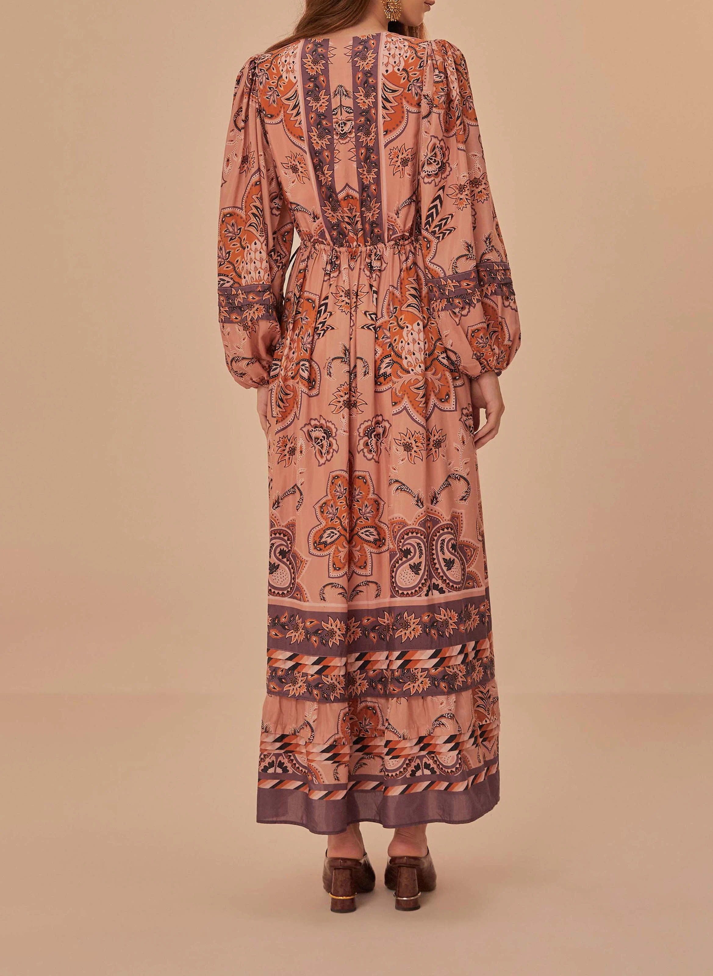 Robe longue en coton mélangé imprimée | Multicolore