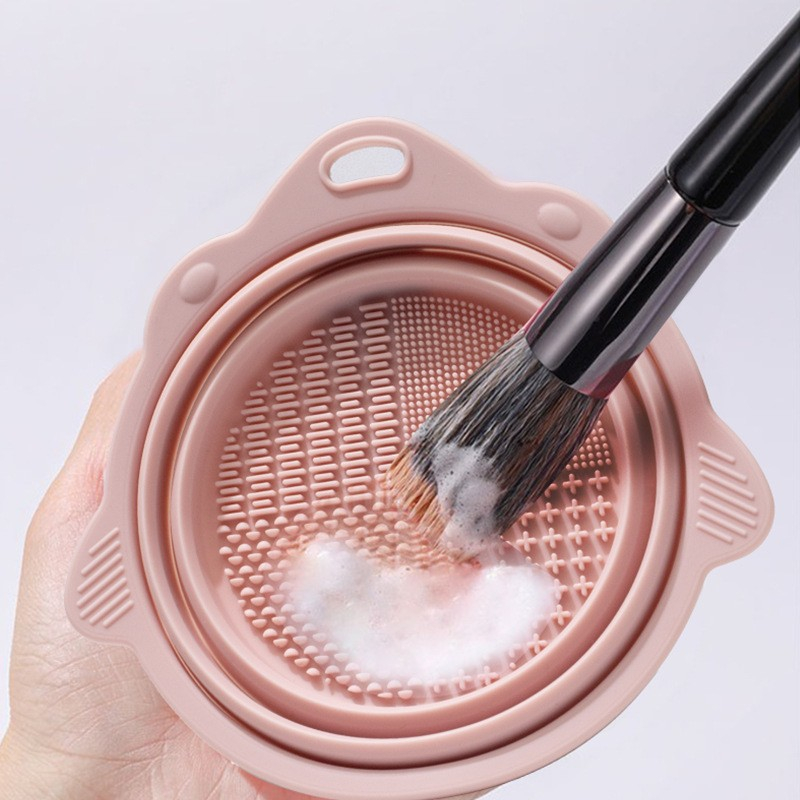 (Ø14cm) Faltbare Silikon Make Up Pinsel Reinigungs Schale - Rosa