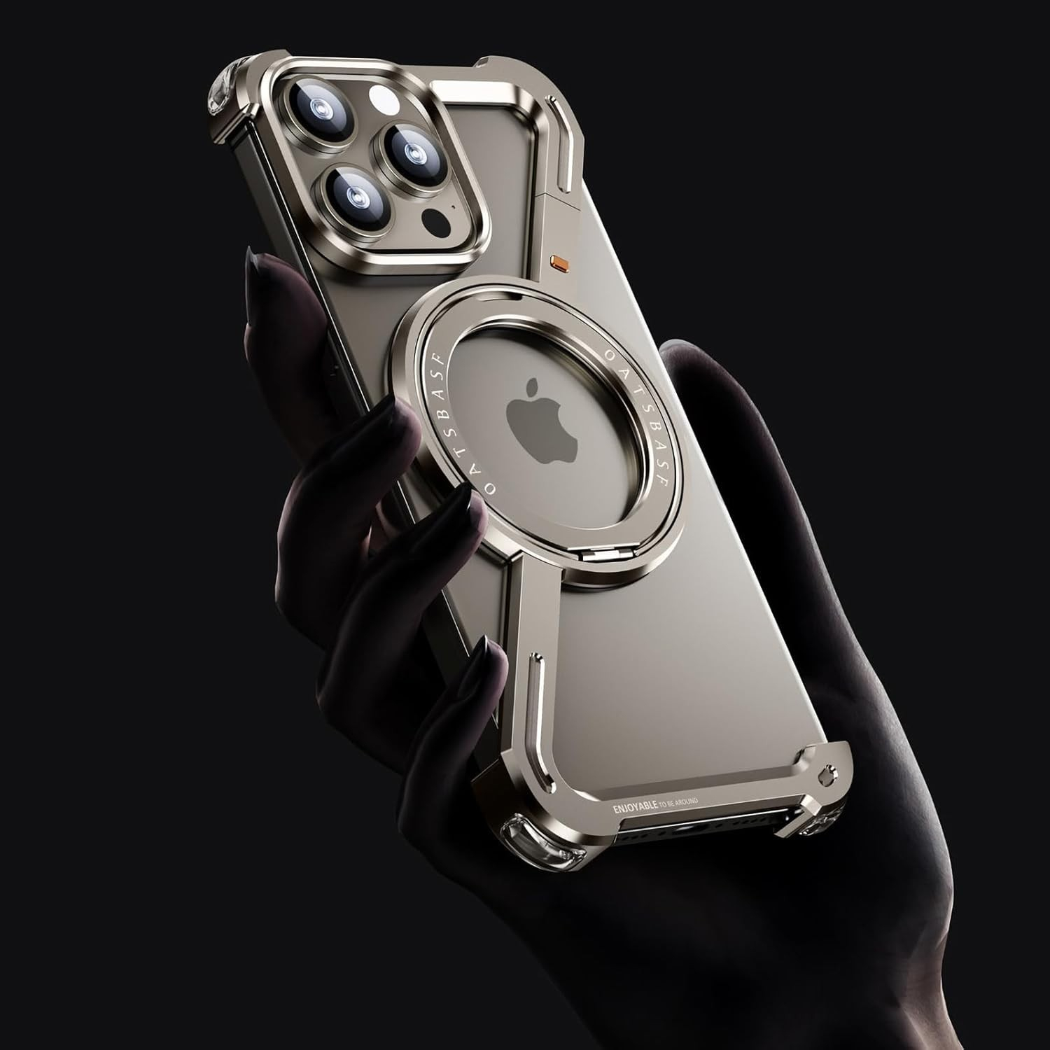 iPhone 16 Pro Alu Slim Case Hülle mit Rahmenlosen Bumper   Kickstand Aufsteller - Silber