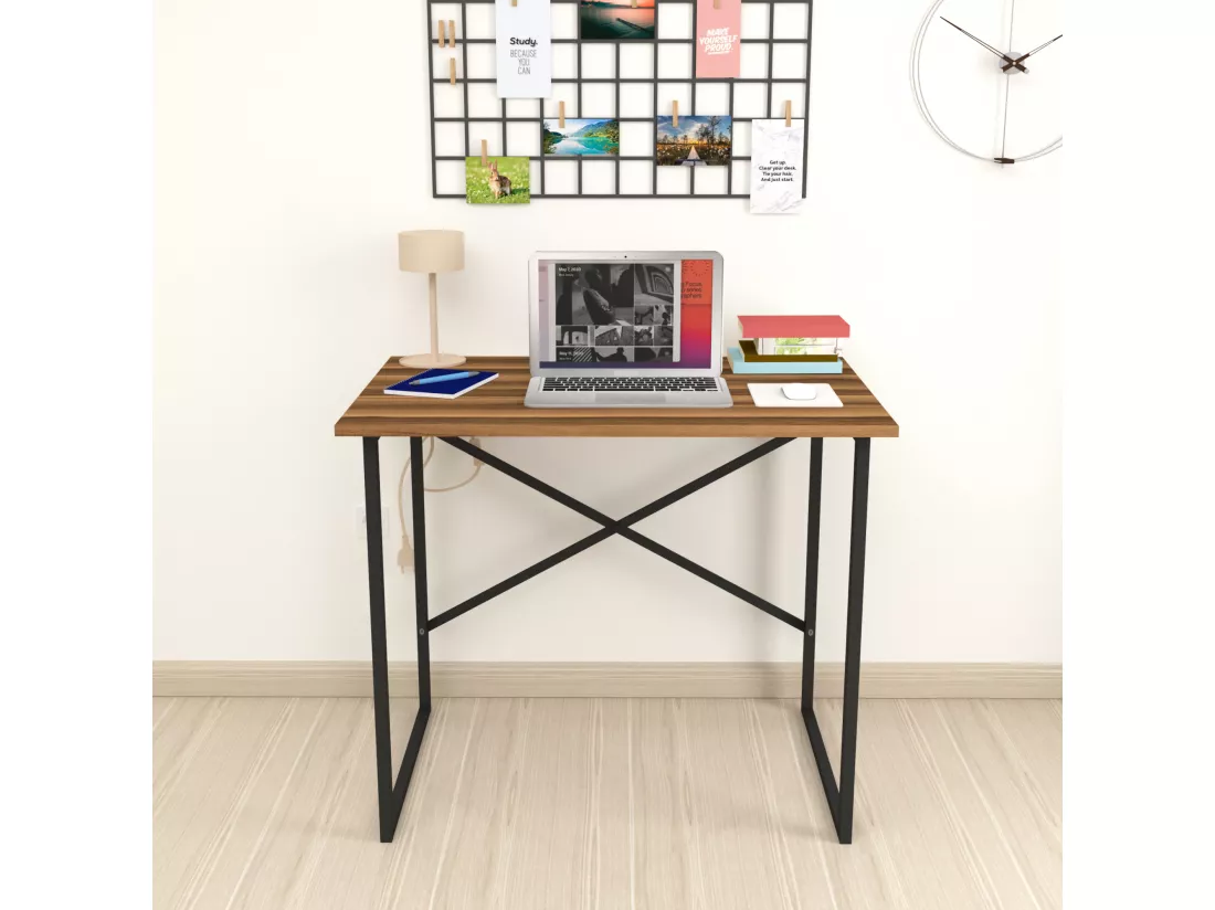Bureau Tjeldsund 75 x 90 x 60 cm effet noyer / anthracite [en.casa]