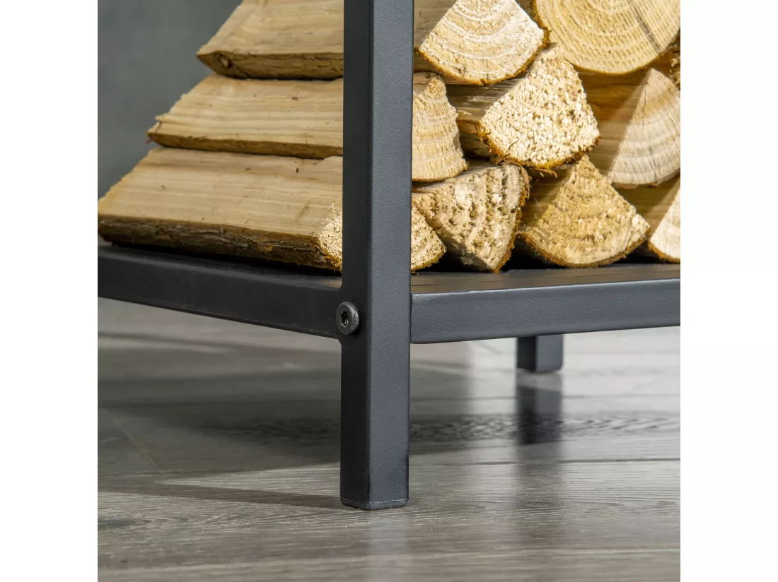 Serviteur de cheminée colonne - porte bûches - range bûches multi accessoires dim. 34L x 34l x 111H cm métal noir