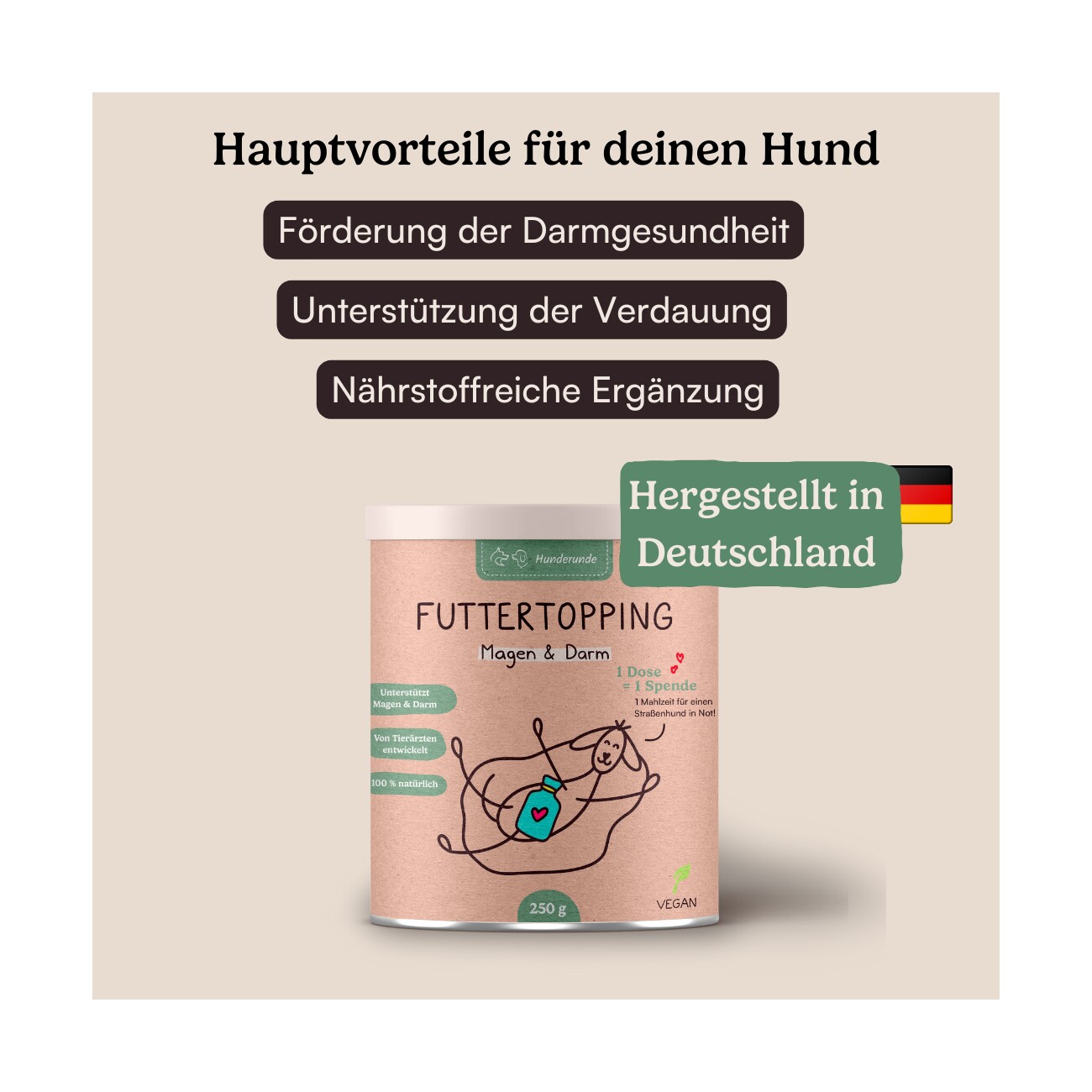 Hunderunde Futtertopping - Magen & Darm - Verdauung, Darmgesundheit, Ballaststoffe, Präbiotikum 250 g