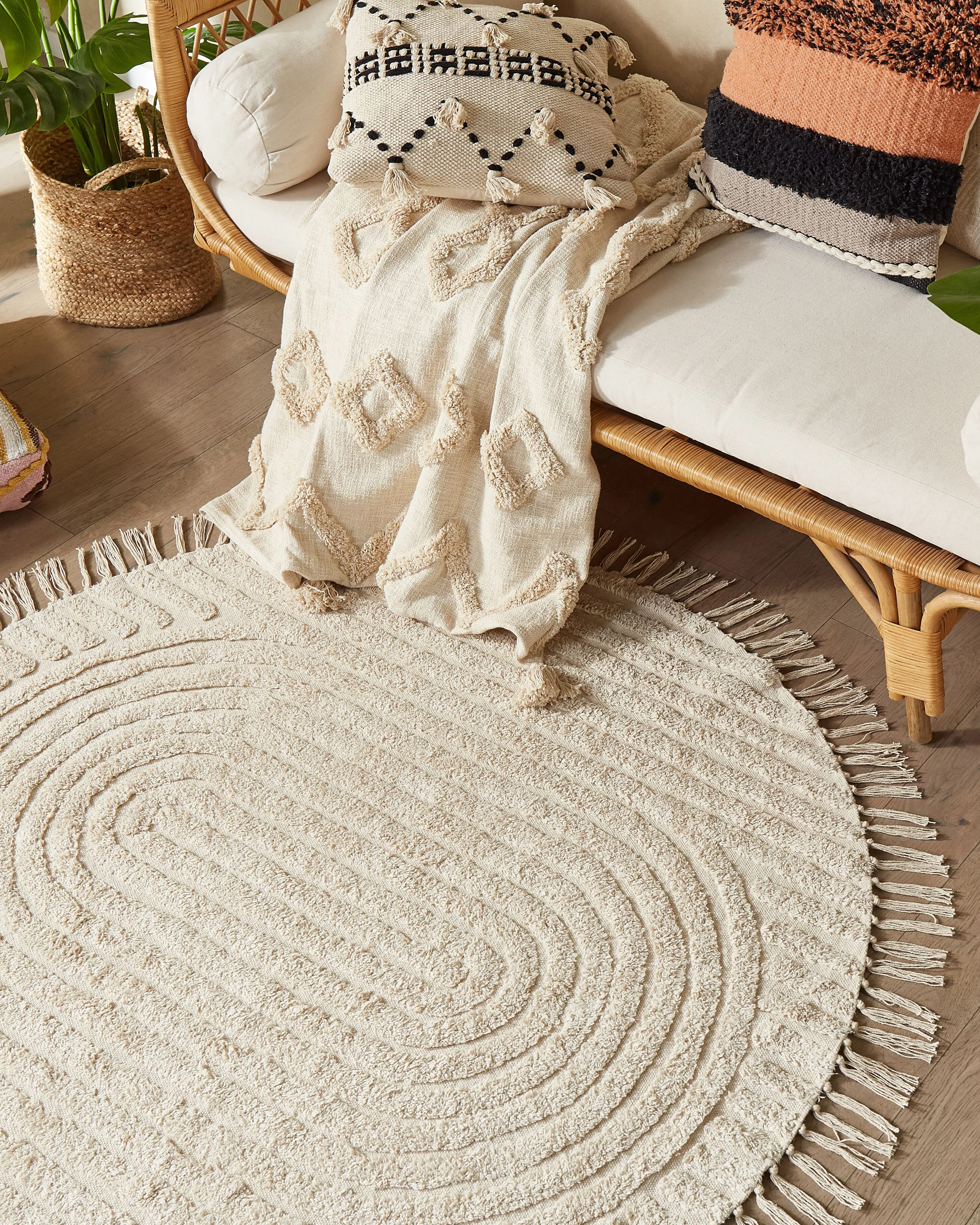 Vloerkleed HALFETI Lichtbeige ø 140 cm Katoen