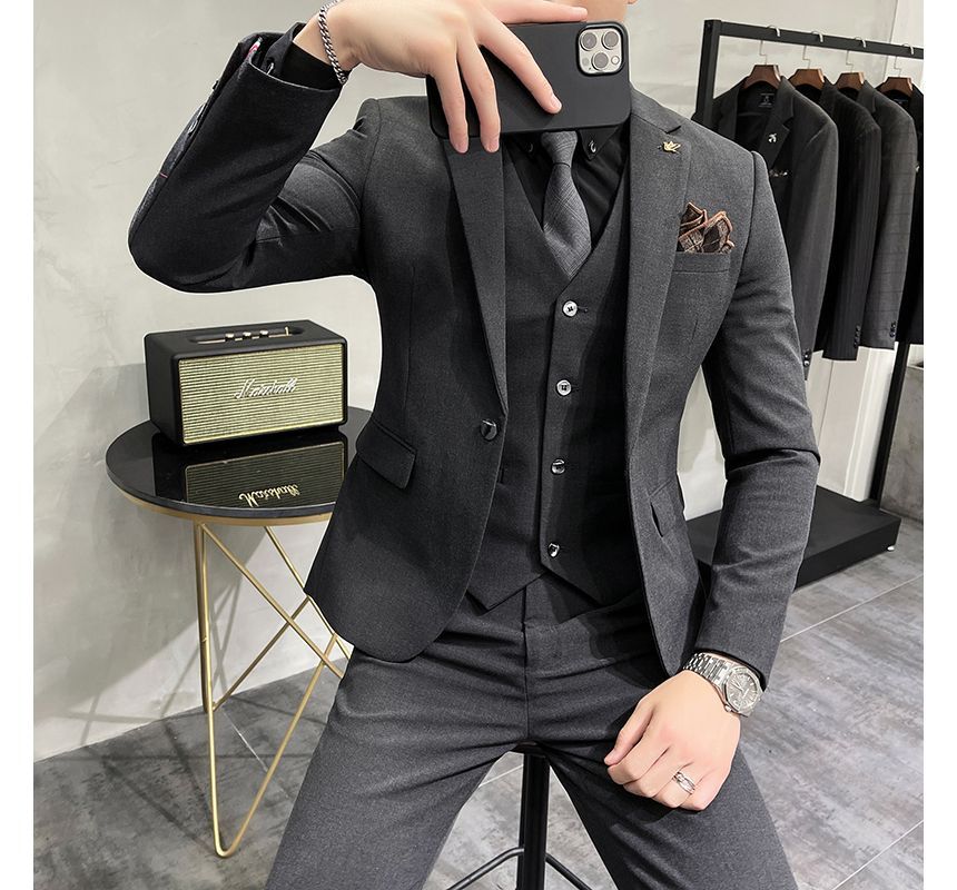 Bay Go Mall - Set: Effen blazer + enkelrijs vest + pantalon