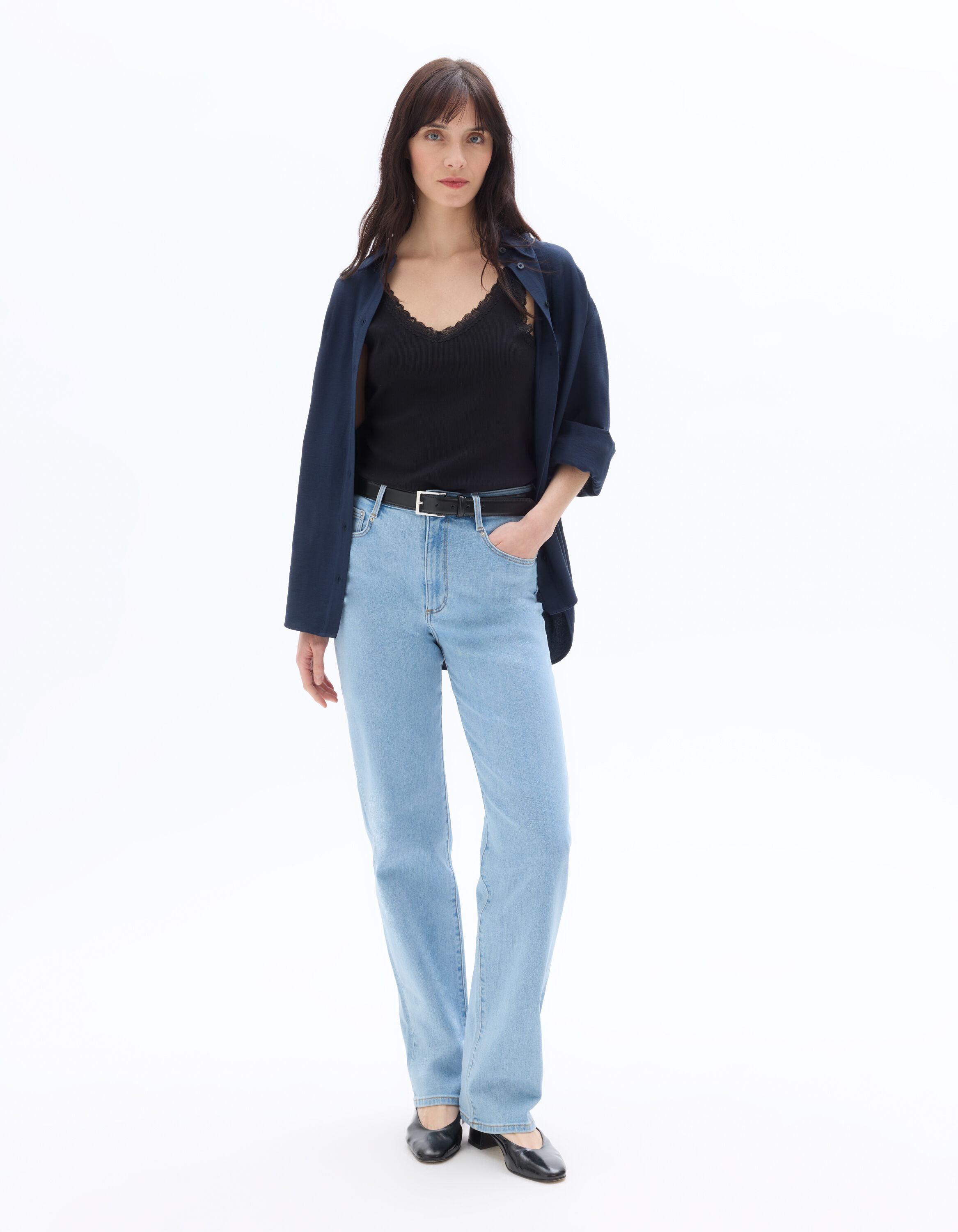 Jean droit coton stretch - bleu bleached