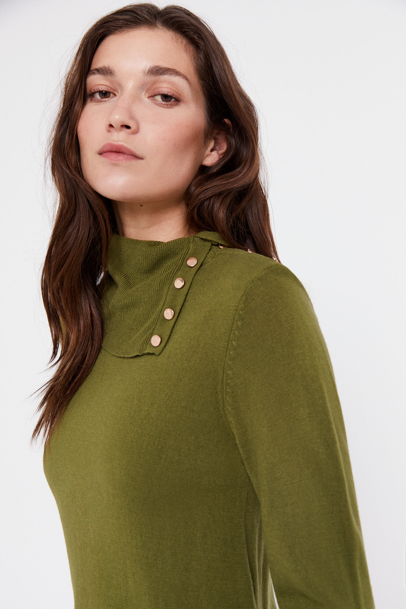 Camisa de malha macia com botões - Verde