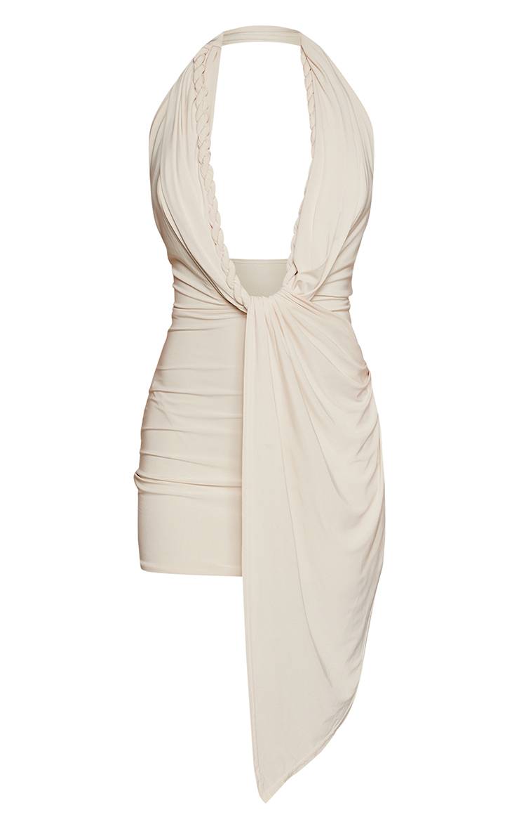 Crème Robe Mini Dos Nu Plongeant Double Couche Avec Détail Cordon