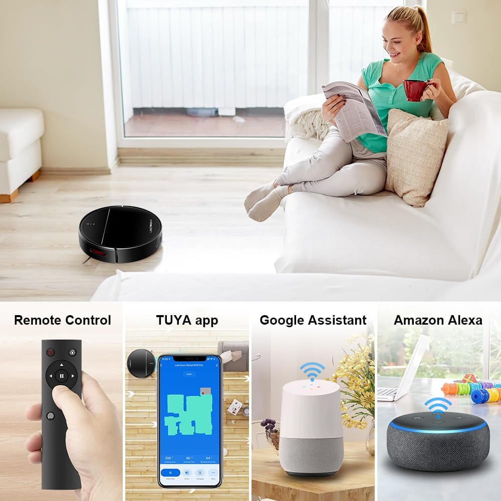 Liectroux M7S Pro - 4000Pa - Saugroboter mit Wischfunktion - Schlank - Saugroboter - Intelligente Navigation - Funktioniert mit App und Alexa und  Home - Schwarz