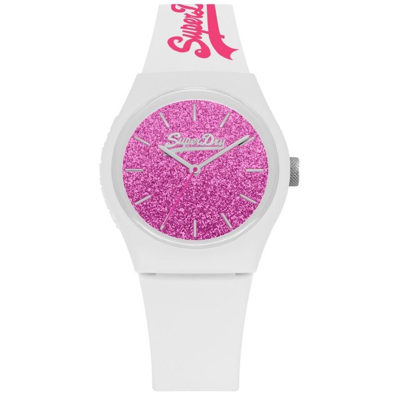 Montre femme Superdry - cadran rose - bracelet blanc