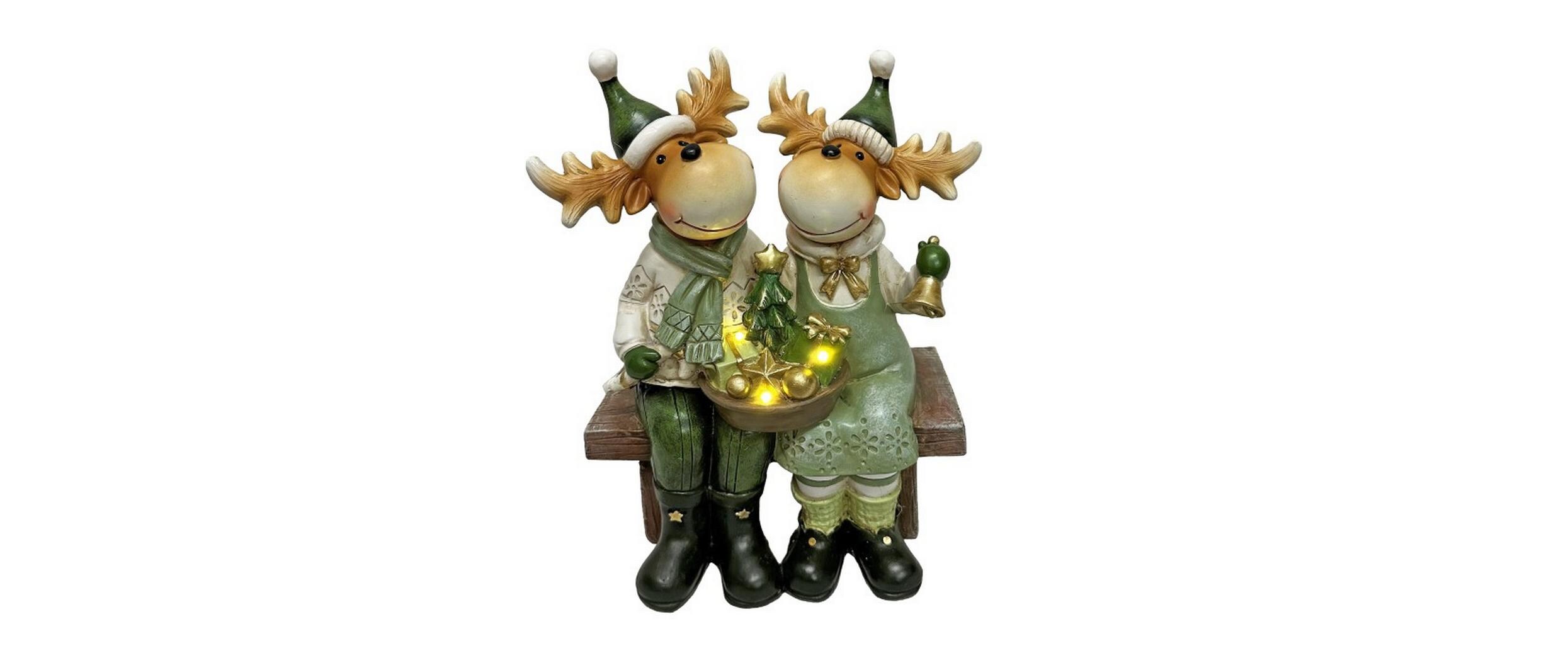 LED Deko Rentier sitzend auf der Bank, 12 cm x 19 cm x 25 cmLED-Figuren