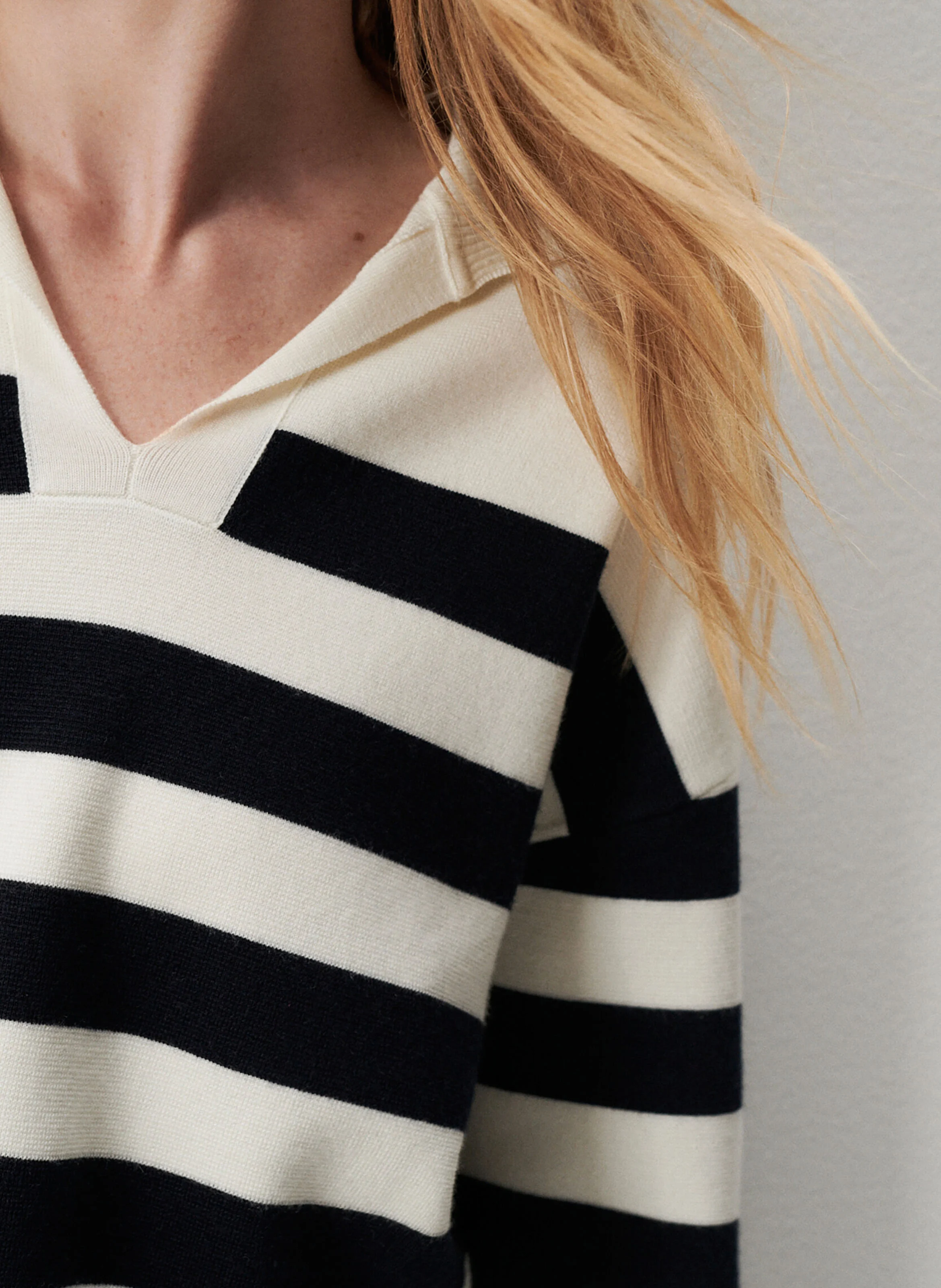 MBRETT - Pull droit col rabattu à rayures | Beige