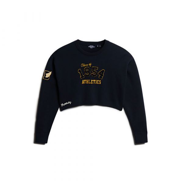 Superdry Varsity Crop Crew Sweatshirt Azul XS Mulher