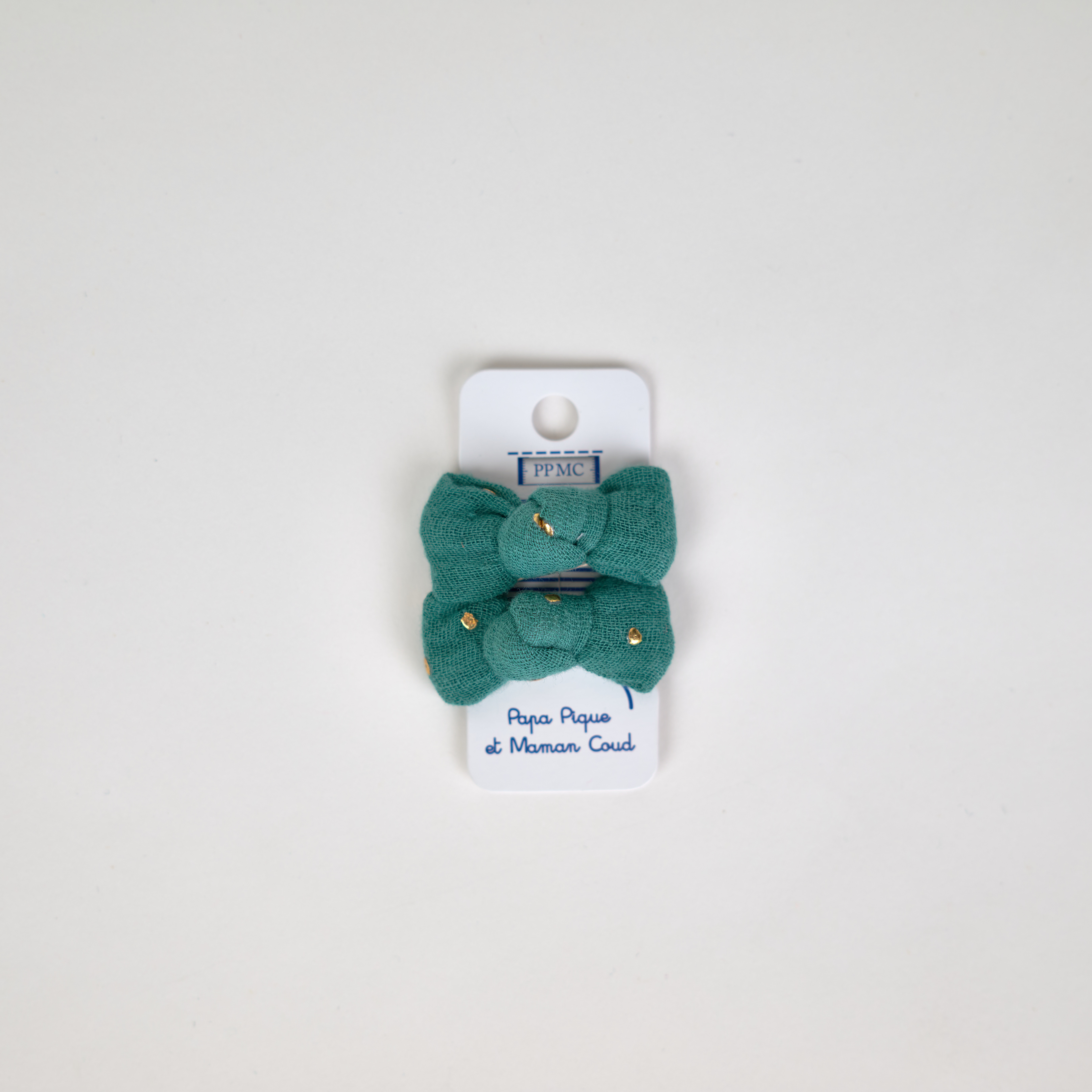 Barrettes Clic-Clac Petits Noeuds Gaze Pois Or Eucalyptus