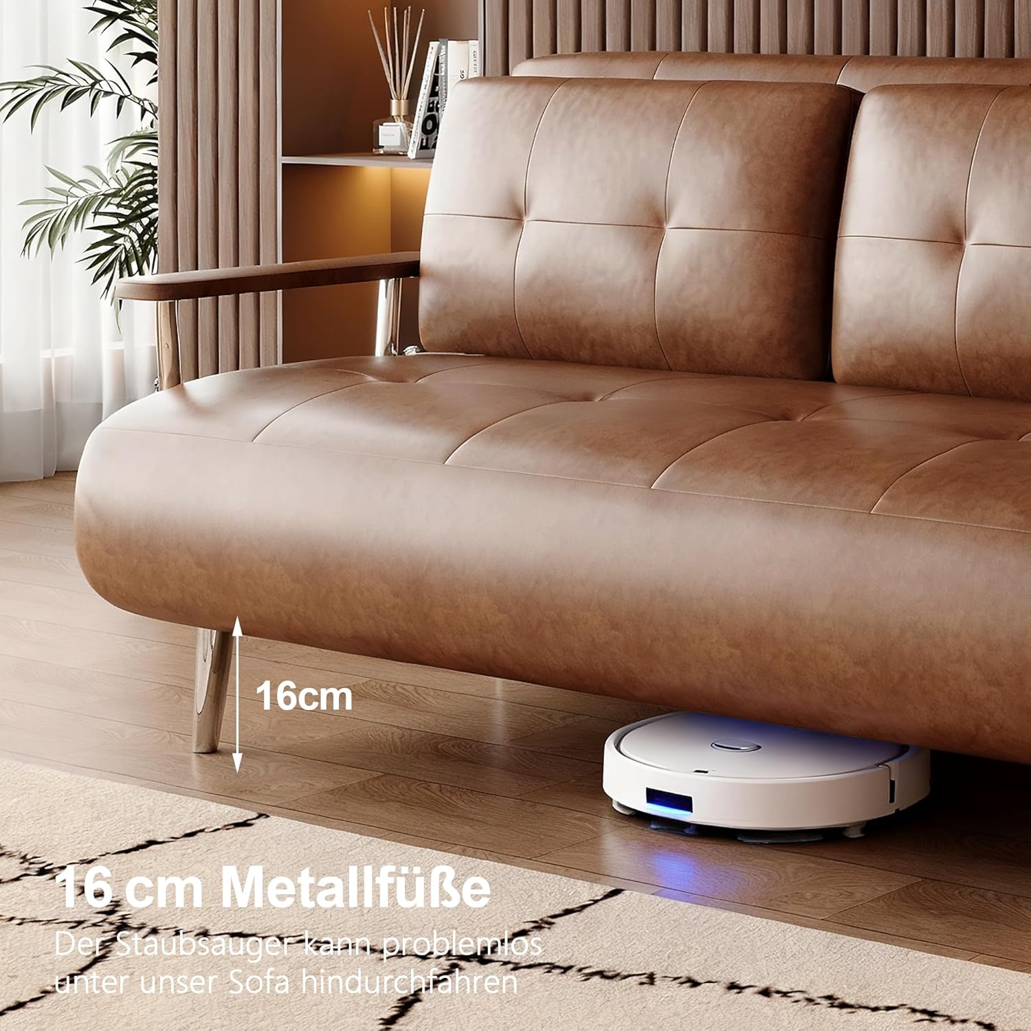 Schlafsofa-Lederoptik, modernes 2 sitzer Sofa mit schlaffunktion, schlafcouch mit Klappmatratze,klappsofa vielfältig einsetzbar für Wohnzimmer, Schlafzimmer & kleine Räume,Braunes（150cm）