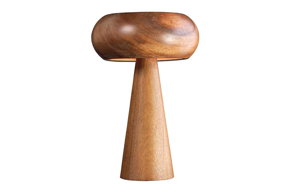 Runde Tischlampe ALVA 40cm natur Akazienholz Eisen Tischleuchte