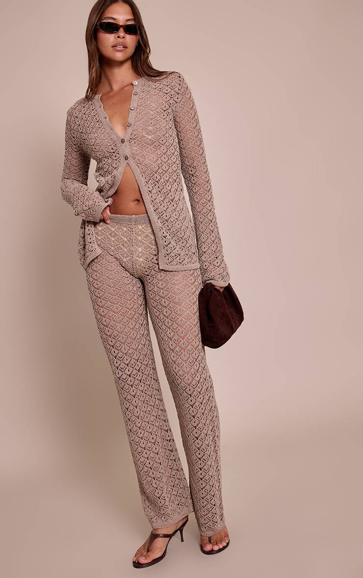Taupe Pantalon En Crochet Tricoté