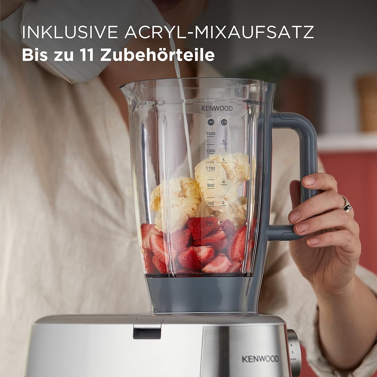 Kenwood Küchenmaschine Prospero+ KHC29.A0SI mit 4,3 L Edelstahlschüssel, inkl. Schneebesen, K-Teigbesen, Knethaken & Spritzschutz, Speisen für bis zu 6 Personen, 1000 W, kompaktes Design, Silber