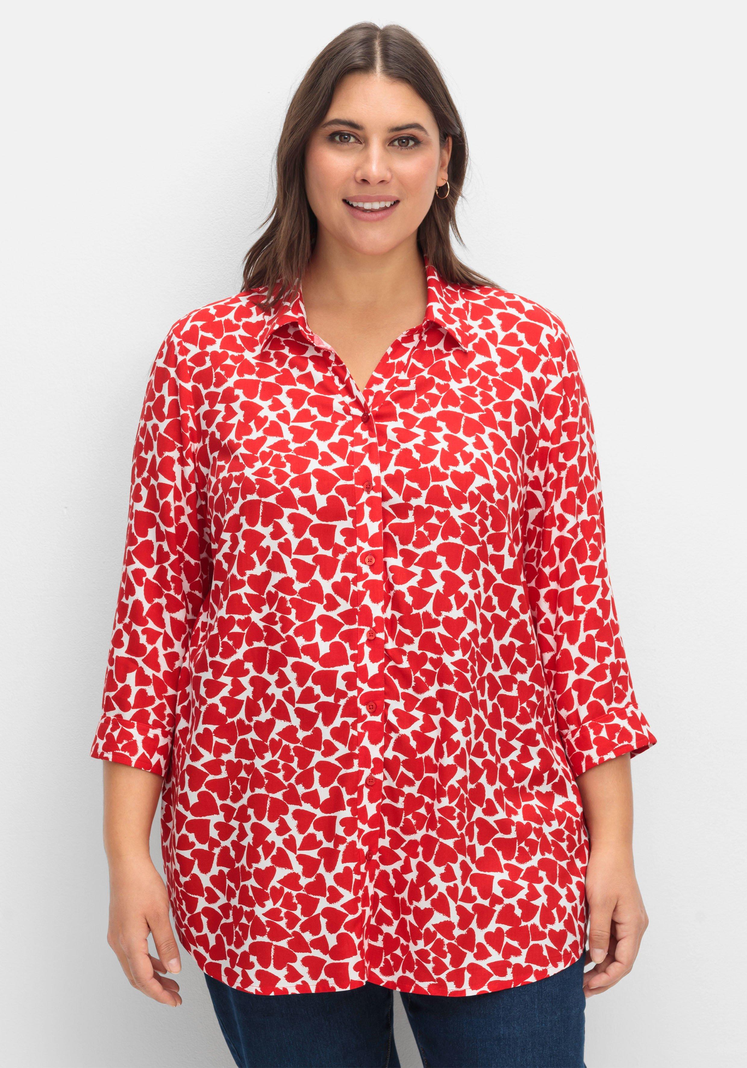 Bluse mit Herz-Alloverprint und 3/4-Ärmeln