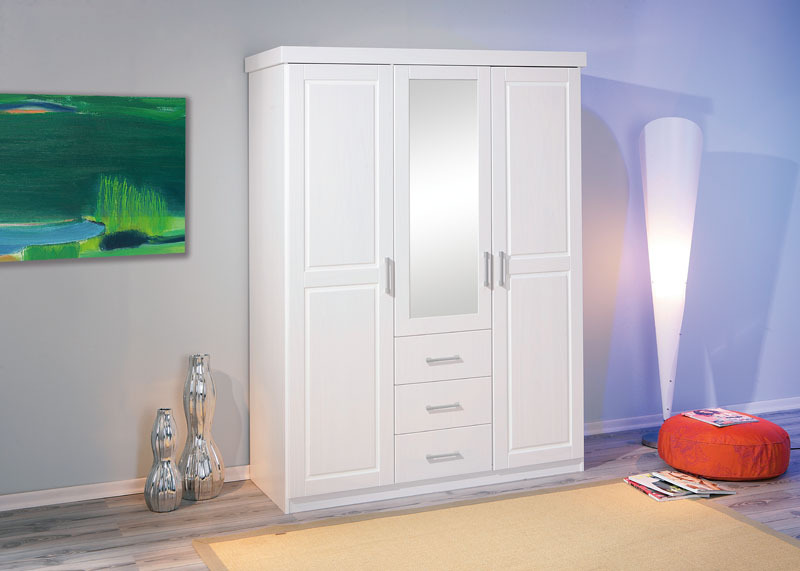 Drehtürenschrank GERALDO - weiß - Kiefer massiv - 140 cm breit