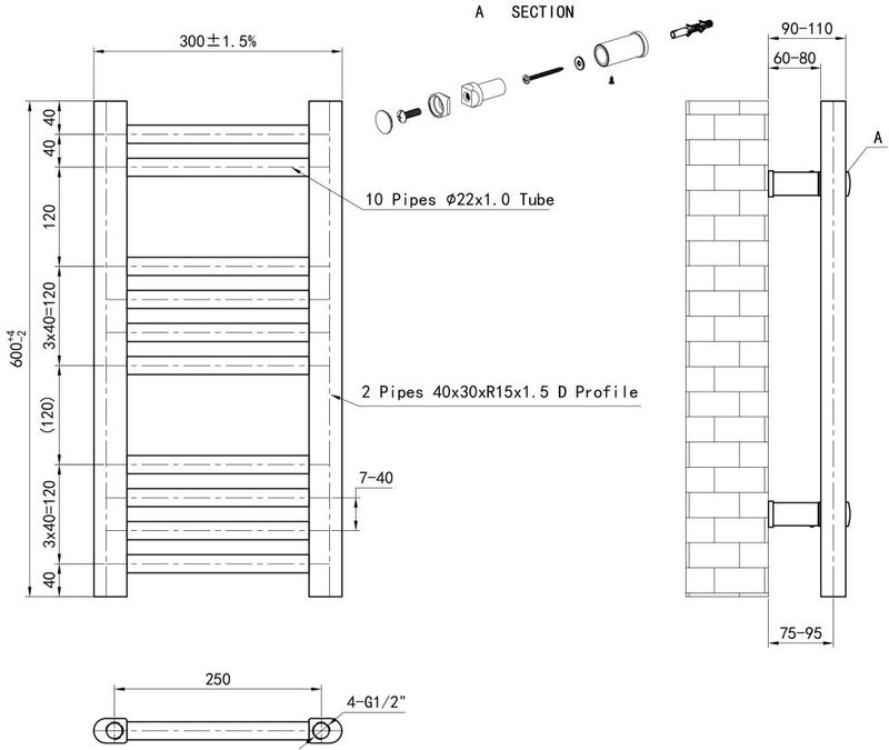 Eastbrook - Wendover - Handdoekradiator - Antraciet Mat - 30x60cm - 196W