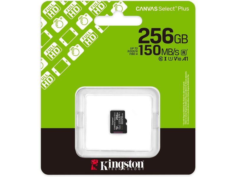 Kingston microSDXC-Karte Canvas Select Plus Gen3 256 GB Robuste microSDXC-Karte für Full-HD-Aufnahmen