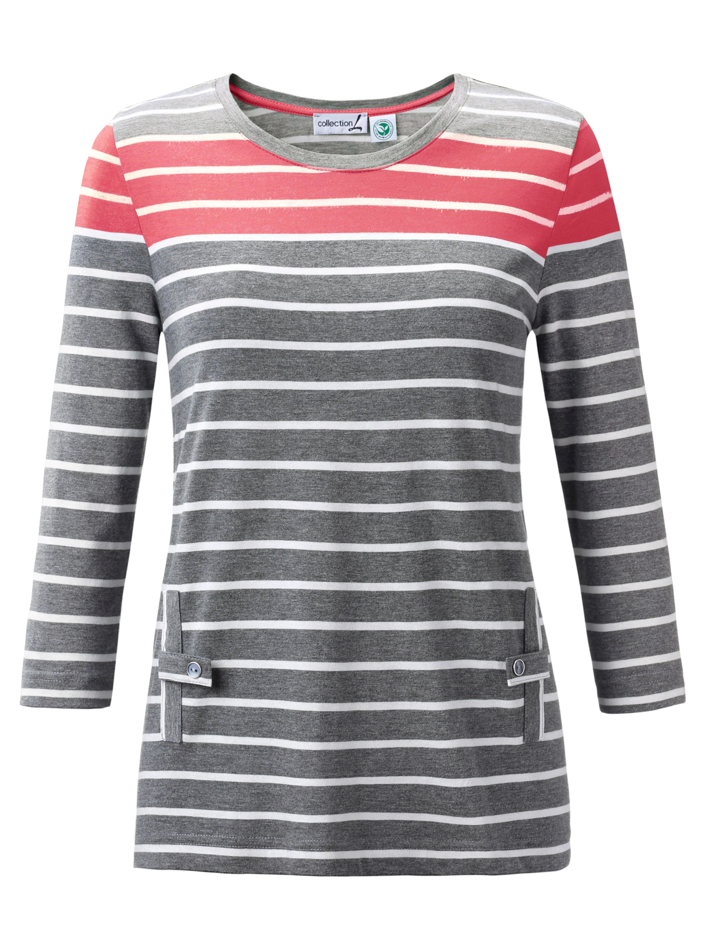3/4-Arm-Shirt in anthrazit-koralle-gestreift