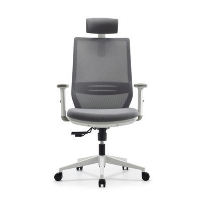 Fauteuil de bureau TECSY - accoudoirs réglables - Appui-tête réglable - base blanche - gris