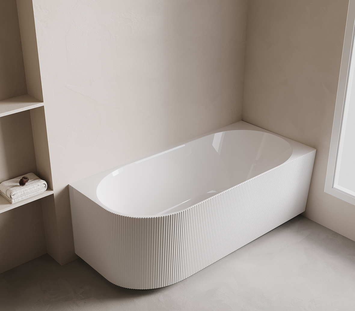 Mueller Almar hoek ligbad ribbel 180x80cm glans wit rechts