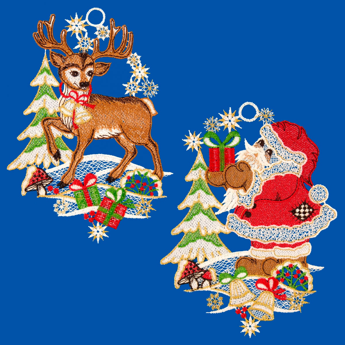 W. Reuter & Sohn - Plauener Spitze® Fensterbild »Weihnachtsmann und Hirsch« Made in Germany