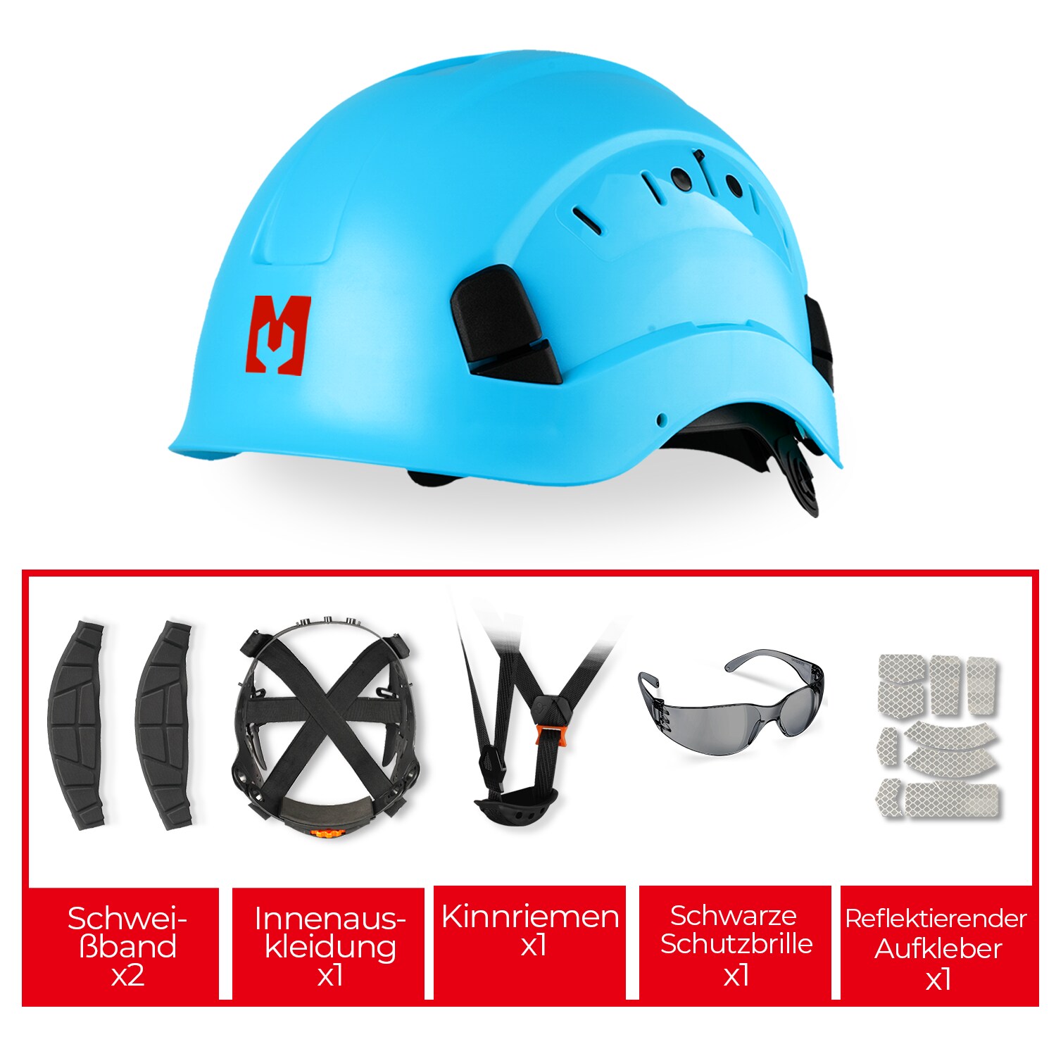 Mustbau Sicherheitshelm-Set - Schutzhelm mit Schutzbrille, Verstellbarer Kopfriemen von 53 bis 63 cm