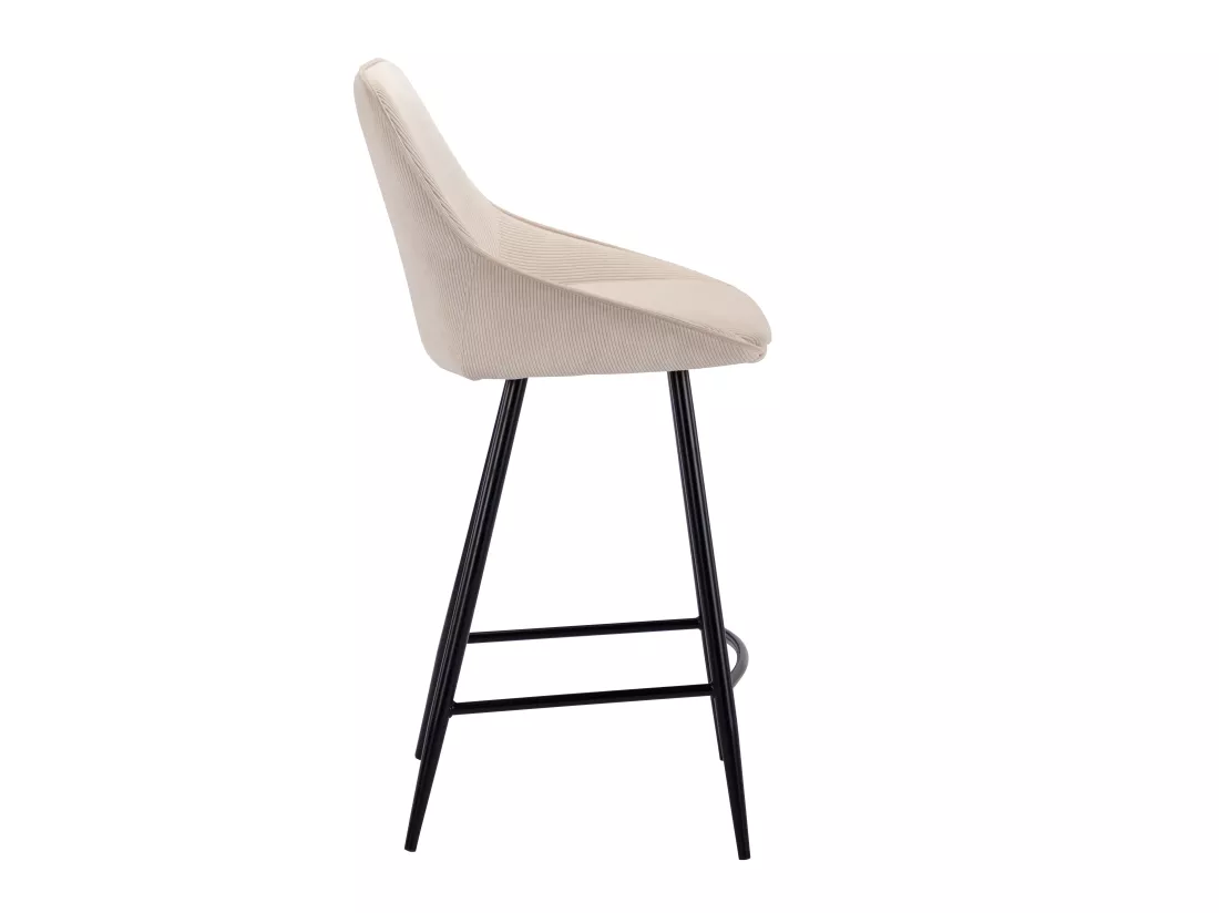 Lot de 2 tabourets de bar en velours côtelé et métal noir - Crème - MASURIE