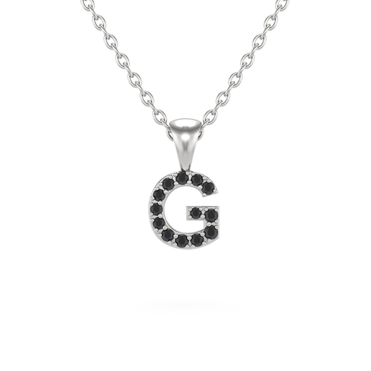 Collier Pendentif ADEN Lettre G Diamant Noir Chaine Argent 925 incluse 0.72grs