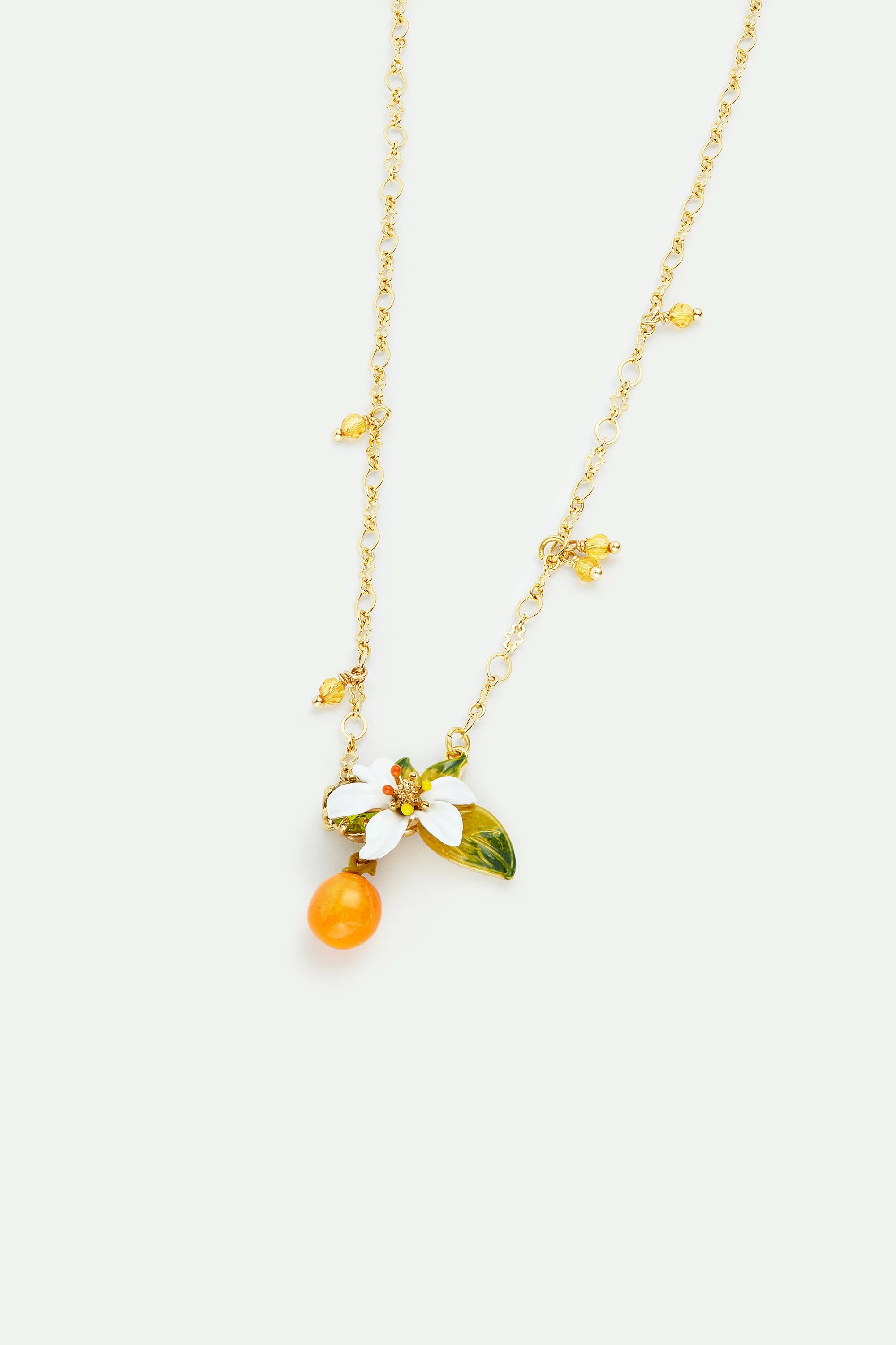 Collier pendentif orange, fleur d'oranger et petites perles | Orange