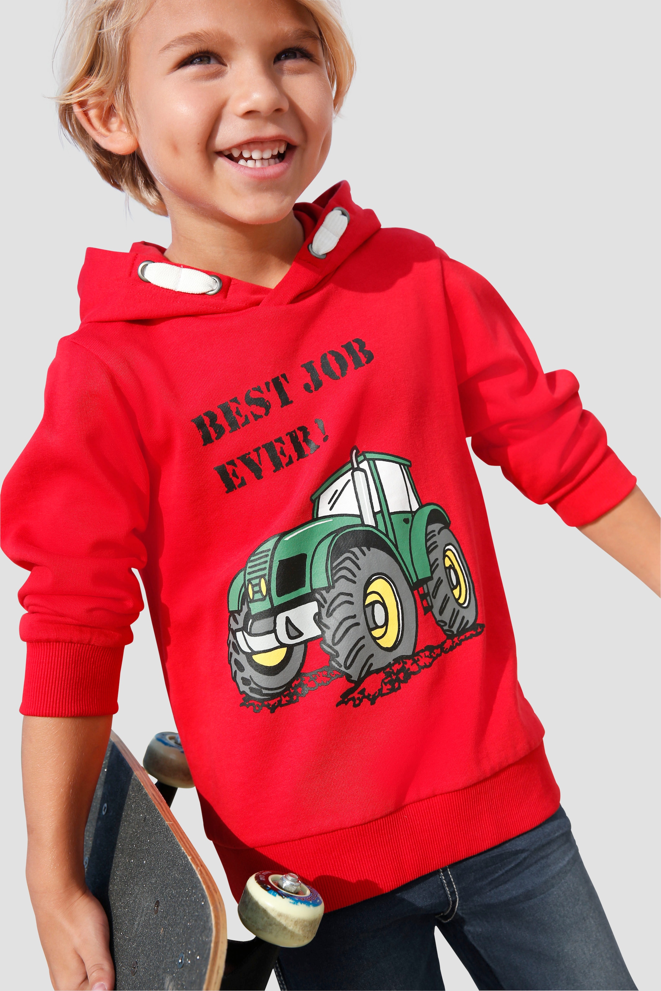 KIDSWORLD Kapuzensweatshirt »BEST JOB EVER!«, Kapuzensweatshirt mit Traktor-Print