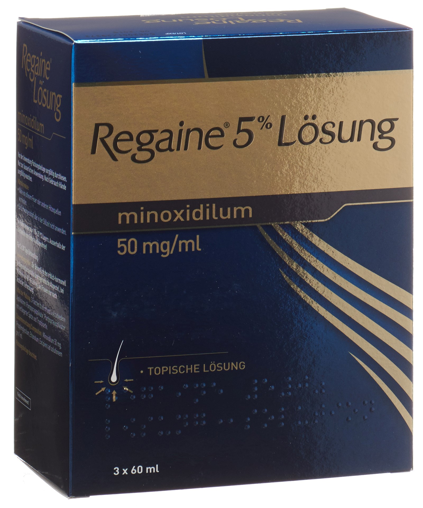 REGAINE Topische Lösung 5 %<br>3 × 60 ml, Flasche, Lösung zur Anwendung auf der Haut