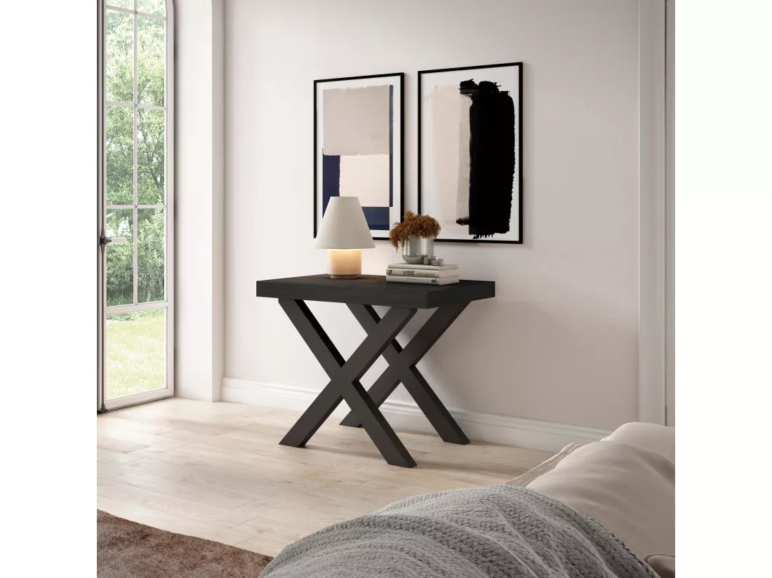 Table console extensible, 180, Pour 8 personnes, Pieds bois massif