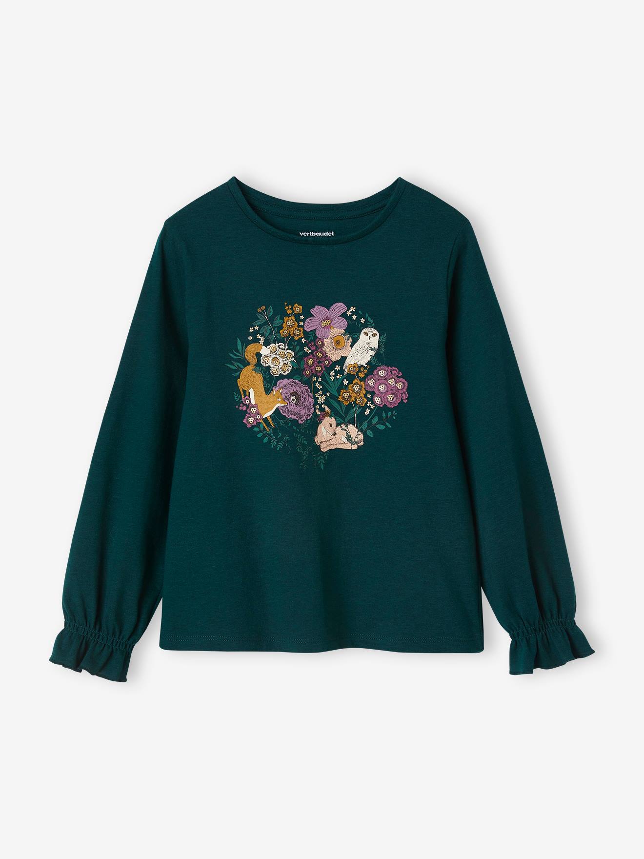 Camiseta romântica com estampa de fantasia para meninas, azul petróleo