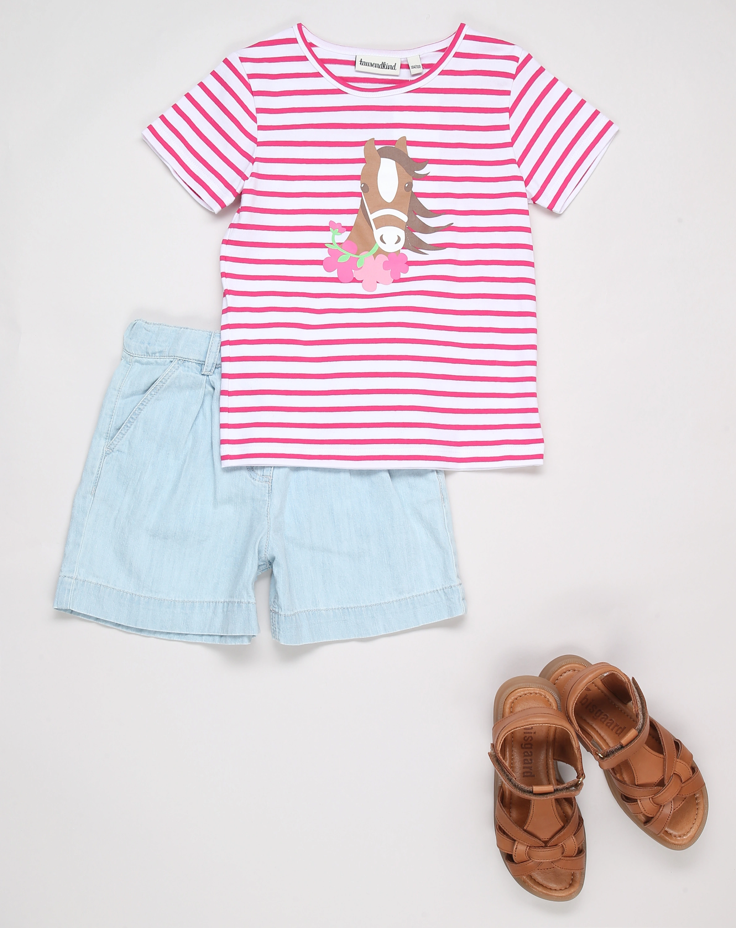 T-Shirt PFERD MIT BLUME gestreift in rosa/weiß