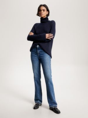 Calça jeans bootcut de cintura média com barra desfiada