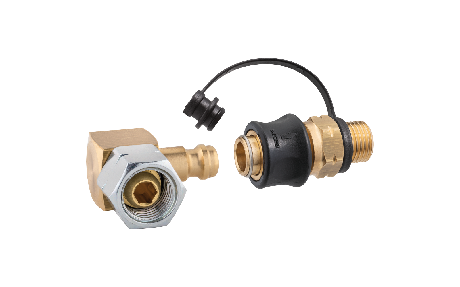 GOK Steckkupplung-Set Typ SKU-QR zum Verbinden von Schlauchleitungen mit mobilen Gasgeräten G 1/4 LH-KN auf  SKU und STN x G 1/4 LH-ÜM 90°