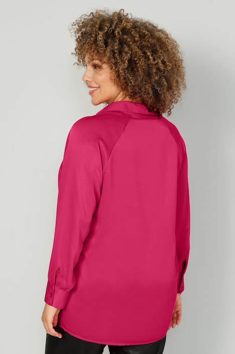 Bluse, Satin, Hemdkragen, Langarm