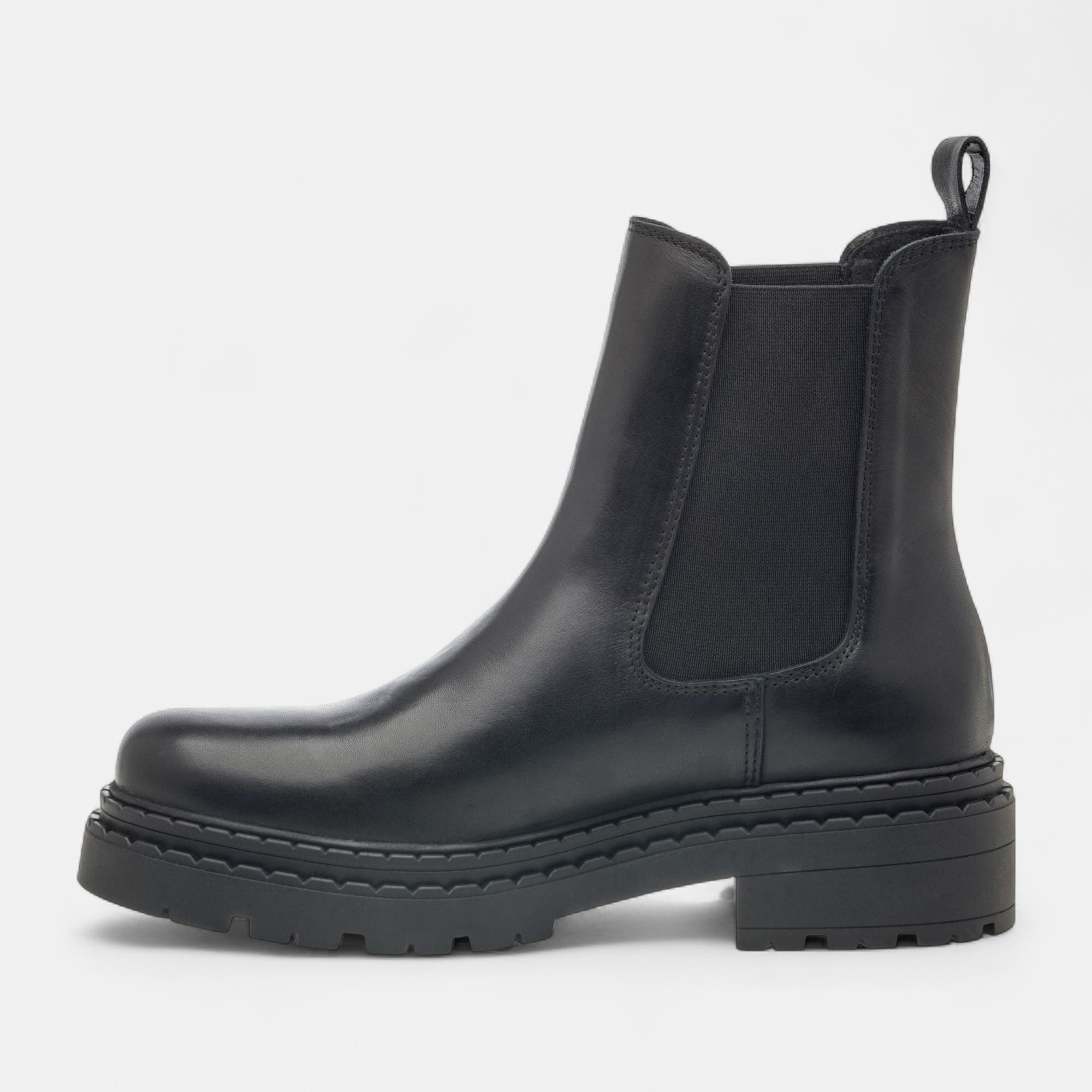 Boots chelsea à talon Femme en cuir noir